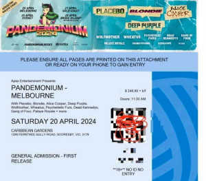 Pandemonium Rock Festival Ticket GA HALF PRICE Melbourne This Weekend!