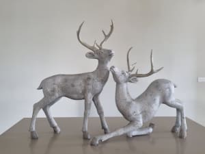 Standing & Kneeling Deer Ornaments, matching pair