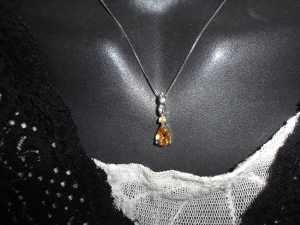 NEW NECKLACE stamped 925 silver 14K white gold plate citrine pendant