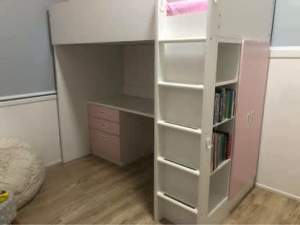 Loft Bed with desk, drawers and wardrobe 