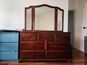 Solid mahogany vanity dresser with mirrors