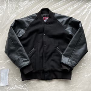 Vintage varsity letterman leather jacket black bomber