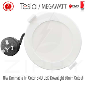 10W White Dimmable Tri Color SMD LED Downlight Kit 90mm Cutout 