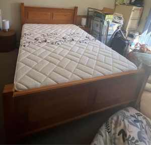 *Delivery available* Queen size wooden bed frame with KingKoil mattres
