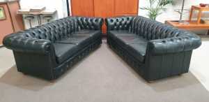 Leather Chesterfield Sofa Lounge Couch Pair 
