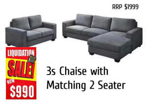 CLEARANCE SOFA! BRAND NEW BOXED STOCK! Bravo 3S Chaise 2S