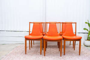 6 Kinross Fine Furniture Dining chairs with Marbled Orange Vinyl