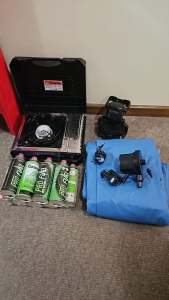 Camping Gear package mattress stove inflator combined light and fan