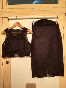 Thurley black lace top and skirt set