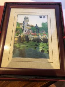 NEW Chinese Silk Art Embroidery Picture House on a Lake Landscape