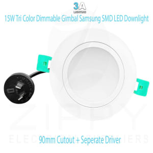 15W White Tri Color Dimmable Gimbal SMD LED Downlight 90mm Cutout 