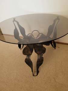 Coffee table. Unique metal and glass