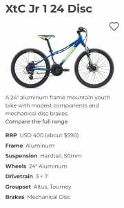 Giant XTC Jr 24 disc mountain bike