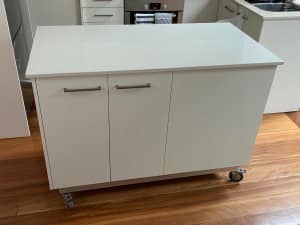 White Kitchen Island with stone bench top