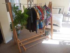 Home made recycled timber clothes rack