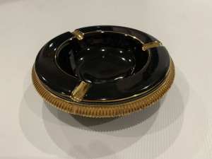 Black & Gold Vintage Ashtray Italian Porcelain Hand made