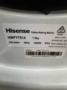 Hisense 7.5kg Front Load Washing Machine HWFY7514