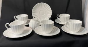 Susie Cooper Iconic White Fluted Coffee Demi Cups & Saucers x 6.