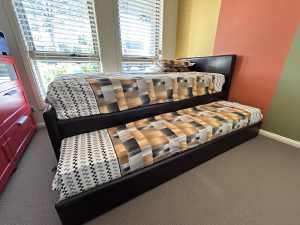 King Single Trundle Bed Leather with mattresses