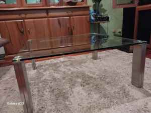 LARGE COFFEE TABLE 100cm x 100cm SOLID GLASS TOP CHROME LEGS EX COND