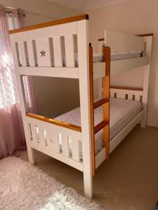 Bunk Bed - White Timber Frame With Feature Cutouts (Two Single Beds)