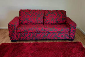 Sofa Bed Lounge: Drake 3 seater as new, modern custom red and black