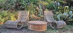 Cane Chairs & Pencil Reed Round CoffeeTable vgc outdoor patio porch 