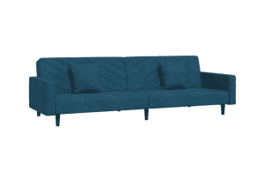 vidaXL 2-Seater Sofa Bed Pillows Blue Velvet- SKU:337627 Free Delivery