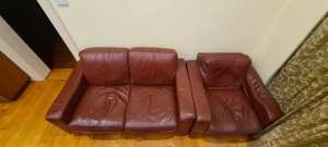 Red/maroon 2 seater leather david jones couch and armchair