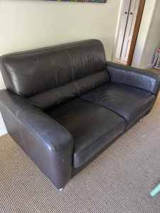 2 seater dark brown/black leather sofa.