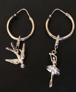 girls teens STERLING SILVER earrings new DOVE & BALLERINA hang charms