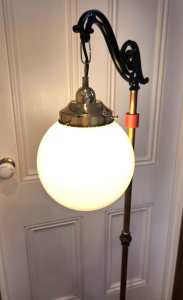 Solid Brass Antique Floor Lamp with Frosted Glass.- Restored.