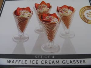 Waffle Ice Cream Glasses - Set of 4 - New in Box - Christmas Gift