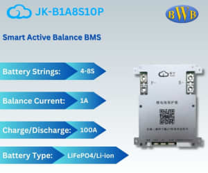 JK 4-8S Battery Management System With 1A Active Balancing 100A BT