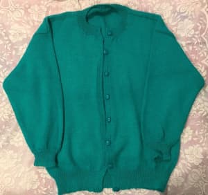 HAND KNITTED ALPACA WOOL GREEN WOMENS CARDIGAN CHEST 58 CM UNSTRETCHE
