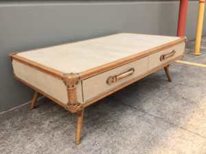 2 Drawer Fabric and Leather Lowline Coffee Table