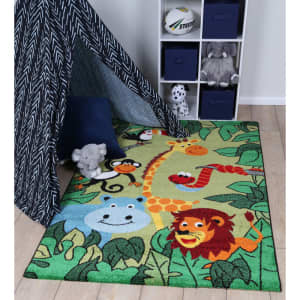 Happy Feet Jungle Animals Rug Kids Bedroom Floor Play Mat 170x120cm