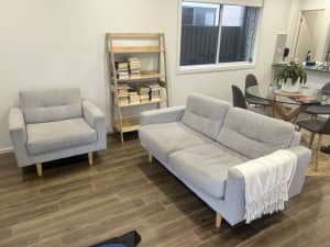 Two seater and chair grey sofa set