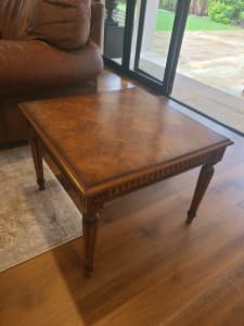lamp table/side table solid timber, parquetry style top in very good c