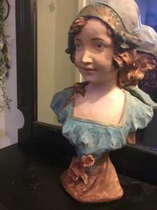 Vintage bust girl statue hand painted