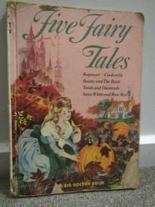 kids picture five fairy tale big golden book books antique old Rare