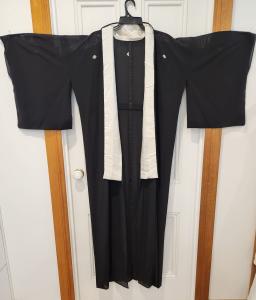 Kimono from Japan - Black semi sheer fabric with silk collar.