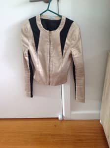 Kookai Gold Cropped Jacket with Zip Fastening, Size 34