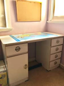 RETRO 1990s STUDENT DESK with WORLD MAP - 5 drawers - 1 cupboard
