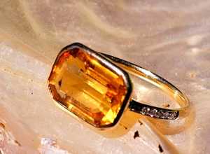 Citrine gold 9kt diamond ring valued at $8,945 USD 