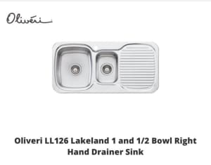 Oliveri 1 1/4 right hand bowl sink BRAND NEW