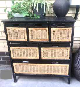 Sets of Draws, Black Frame and Top with Woven Basket Draws