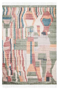Miss Amara fern green and orange abstract tribal extra large rug