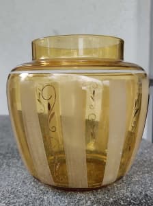 Vintage/Retro Amber Hand-painted Glass Vase