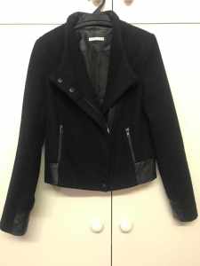 Woollen look biker jacket with vinyl detail-size 6 ladies/16 kids
